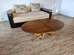 4-in-1 Oval Transformer Table – Height & Width Adjustable Solid Wood Coffee & Dining Table – Sliding Functionality