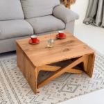Live Edge Oak Adjustable Height Transformer Coffee to Dining Table