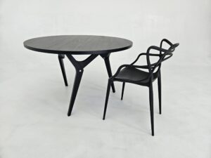 Round Black Wood Transformer Table – Adjustable Height 2-in-1 Coffee & Dining Table – Foldable Handmade Design