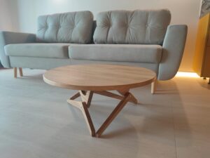 Round Oak Transformer Table – 2-in-1 Folding Coffee & Dining Table with Adjustable Height (Solid Wood)