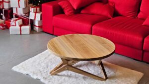 Round Wooden Transformer Table – 2-in-1 Lift-Top Coffee and Dining Table